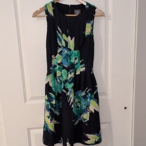 Floral Sleeveless Dress - Navy and Green